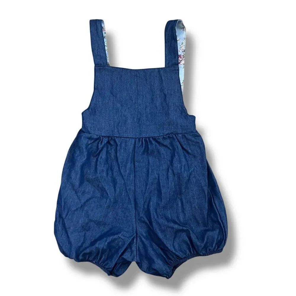 Minnow x Brock Collection Chambray Bubble Cross Back Overall Romper Size 5/6